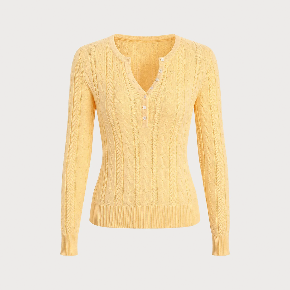 Round Neck Henley Button Textured Slim Knit Sweater
