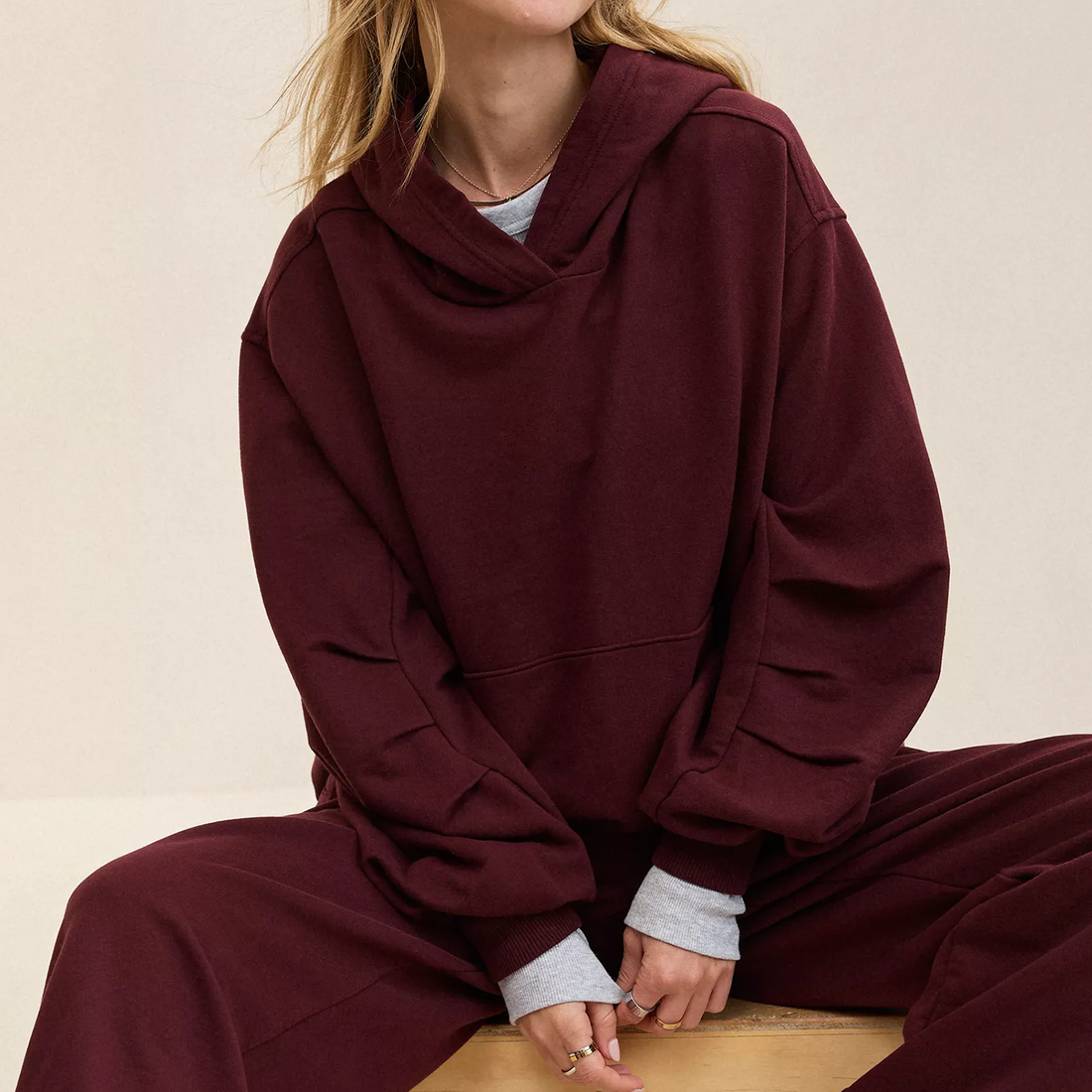 Lightweight Drapey Fleece Oversized Hooded Sweatshirt Hoodie